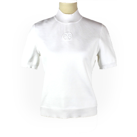 Tory Burch Logo Mock Neck Top NEW Short Sleeve Knit T Shirt Embossed Size S - Picture 2 of 8